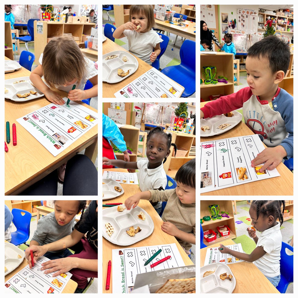 D30PreK's tweet photo. As part of our "Bread" unit, our friends tried different types of bread and recorded their findings. They categorized them by "sweet" or "not sweet" and tested their predictions! What a tasty investigation !  #district30 #3k #goodforALLchildren https://t.co/LnKeBACswx