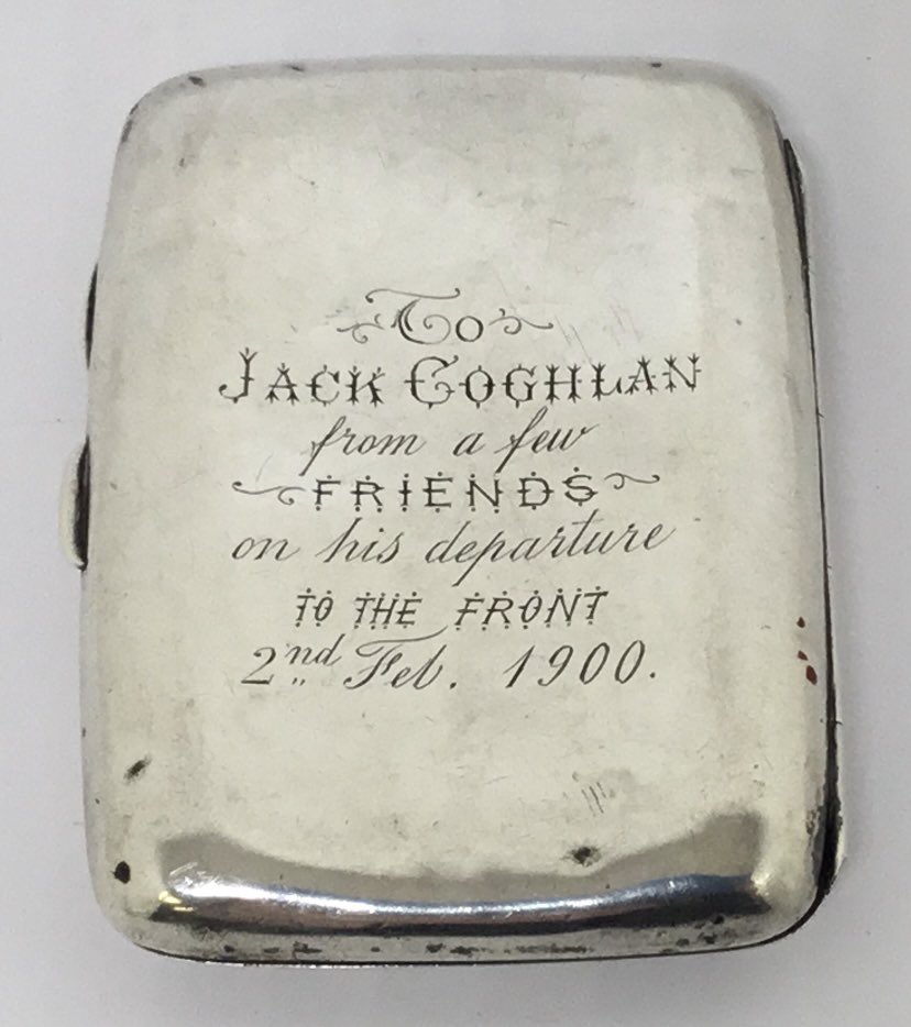 A nice quality Boer War era silver cigarette case, depicting the ‘Gentleman in Kharki’, after the original by R.C. Woodville. The case was given as a memento to Jack Coghlan as he made his way to the front in 1900. Coming to our February Medals & Militaria sale.