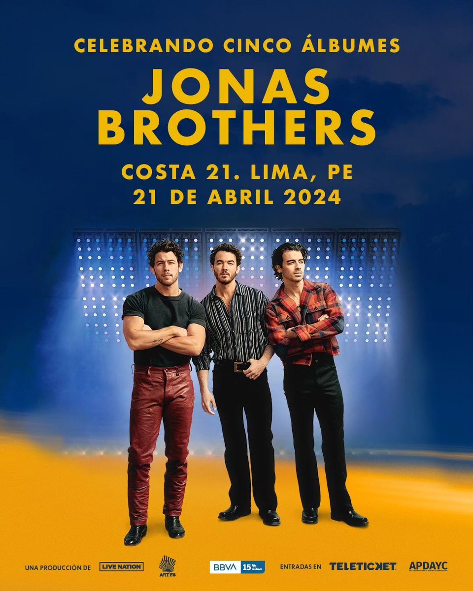¡Los Jonas Brothers regresan a Perú! 📀🎙🎸Luego de 13 años, Joe, Nick y Kevin vuelven a Lima para celebrar en vivo sus 5 álbumes🤩 🚨 Preventa exclusiva BBVA: 14 de diciembre a las 10a.m. 🎫 Compra tus entradas en preventa por nuestra web 👉 teleticket.com.pe
