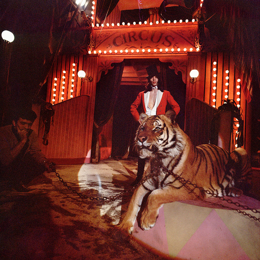 The Rolling Stones Rock and Roll Circus Dec 11-12 1968.  Jagger was cautious, tiptoeing up behind the tiger.  I was acutely aware that I was in front of him.  I have a book ONLY available at ethanrussell.com. #thebeatles #therollngstones #thewho & many more