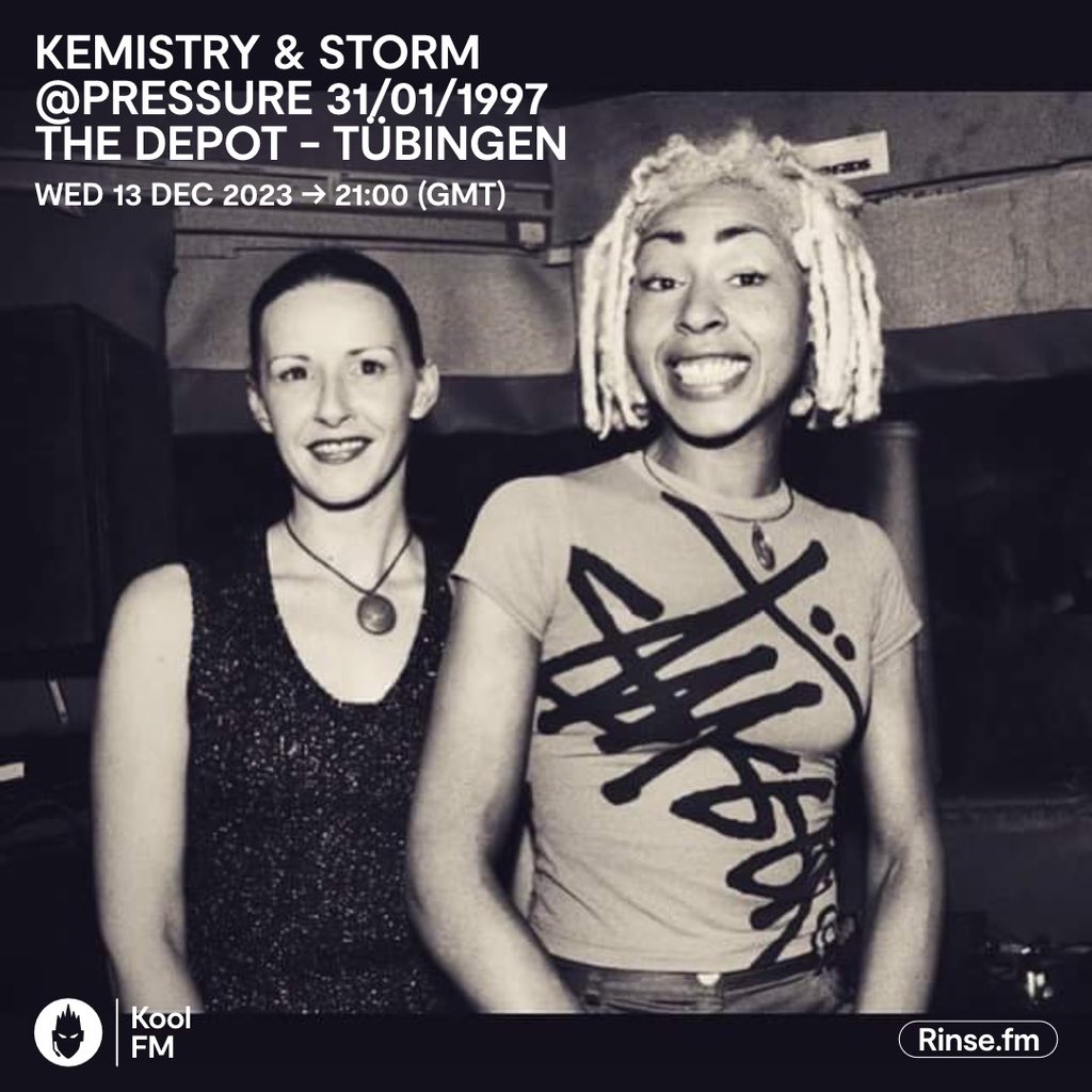 Not able to be in @koolfmofficial studio tonight for my show so have luckily been sent this historic set of Kemistry & Storm 1997 at Pressure at The Depot in Tübingham by @simonv_com , thank you 💖.Big up @SAN_Santorin So enjoy some ‘97 business K&S Style 😉