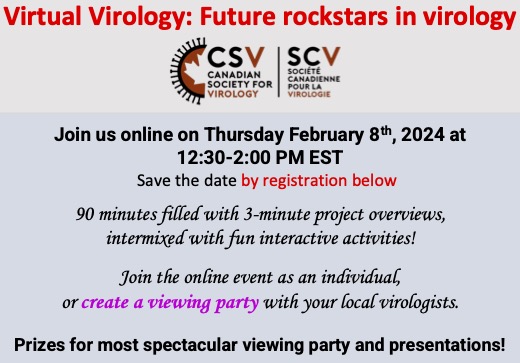 Abstract deadline approaching! Submit your abstract by December 15th 2023 for our Virtual Virology event, featuring future rockstars in virology! Registration/abstract submission here: csv-scv.ca/virtual-virolo…