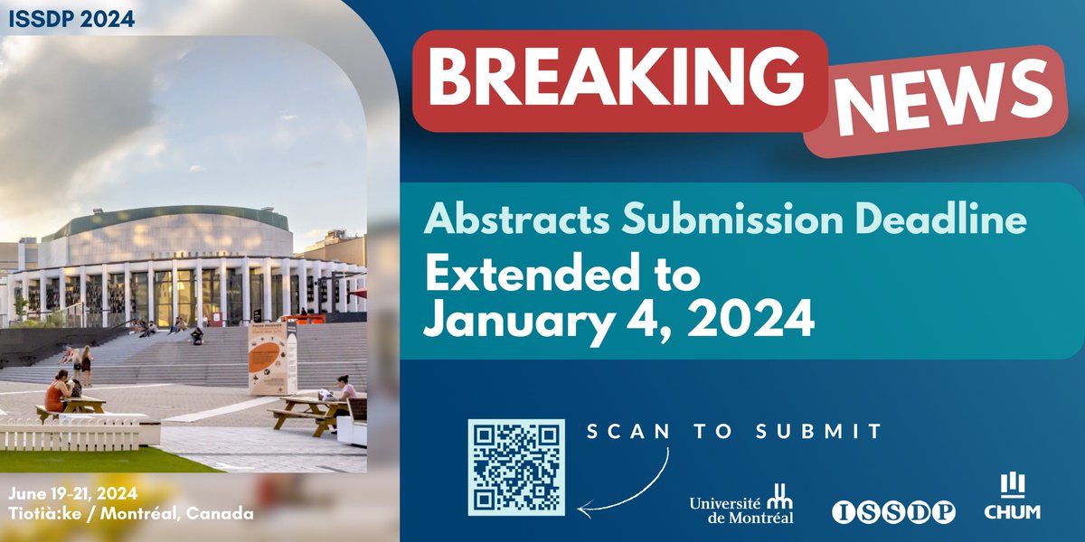 Great news for those working in the #drugpolicy space Abstract deadline for the @ISSDrugPolicy conference was extended to January 4th Had a quick look at the submitted abstracts & they are fantastic! Hope you'll consider joining us in Montreal 🇨🇦 June 19-21, 2024