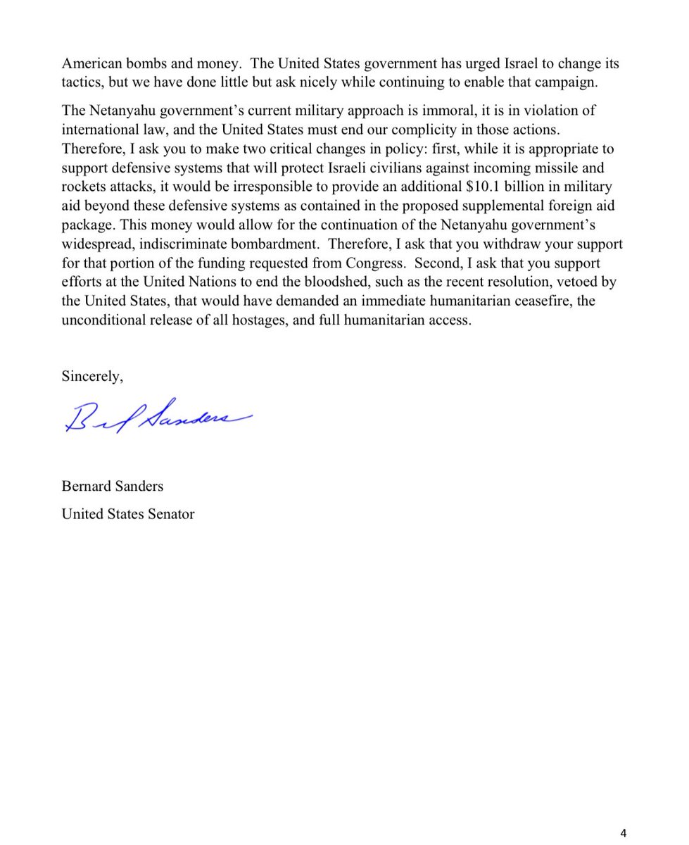 The U.S. must not provide $10 billion in military aid for Netanyahu's right-wing government to conduct their horrific war against innocent Palestinians.  Read my letter to President Biden asking him to stop funding this war and to support UN efforts for a humanitarian ceasefire.