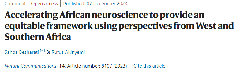 'Having greater representation in neuroscience research from Africa affords unique opportunities for new research trajectories to push forward our understanding of the brain.' New article in @Nature communications from #AtlanticFellows Rufus Akinyemi 👉go.nature.com/3RF3KYR