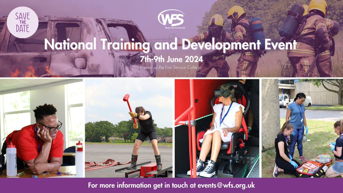 ⭐ Save the Date! ⭐  Our Training and Development Event is back on 7th-9th June 2024, hosted by The Fire Service College. Connect with professionals, unlock your potential, and invest in personal growth. Limited availability. Contact your service for more info about places. 1/2