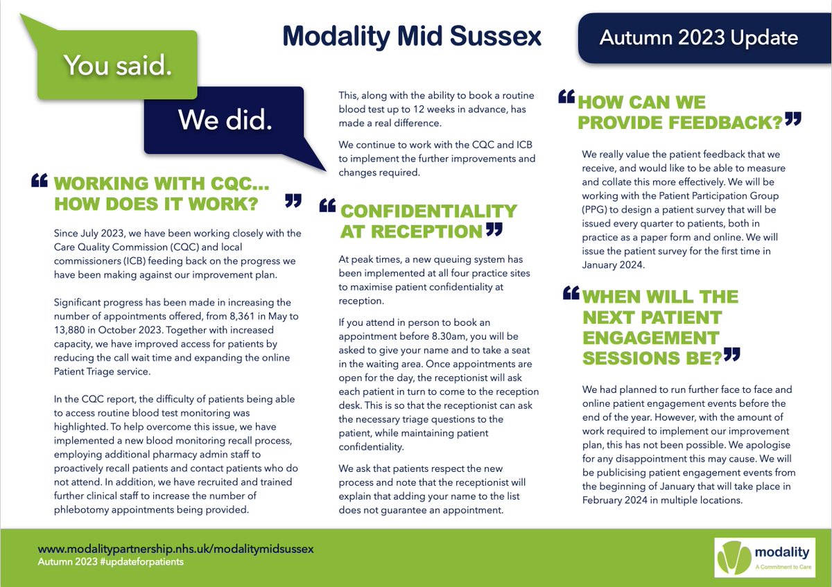 ModalityMidSuss's tweet image. Today, we publish our latest patient update. Please visit modalitypartnership.nhs.uk/_files/ugd/f85… to read the update in full
