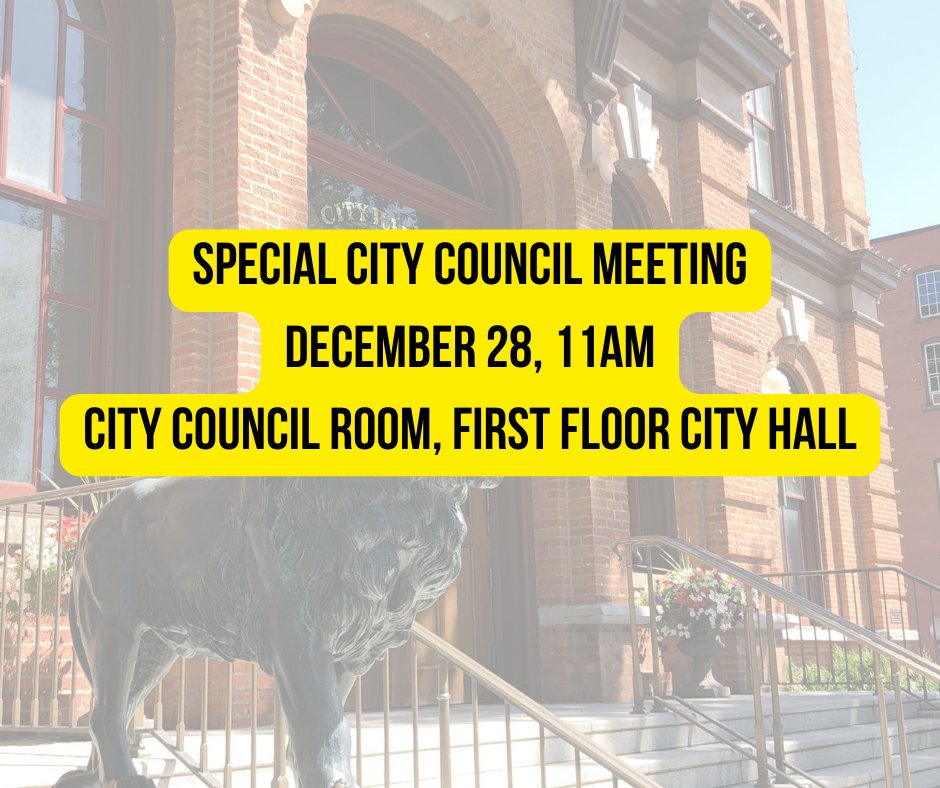 Please be advised that a Special City Council meeting is scheduled to take place on Thursday, December 28 at 11am. The meeting will address end-of-year business. Updates will be posted on City socials and the City website.