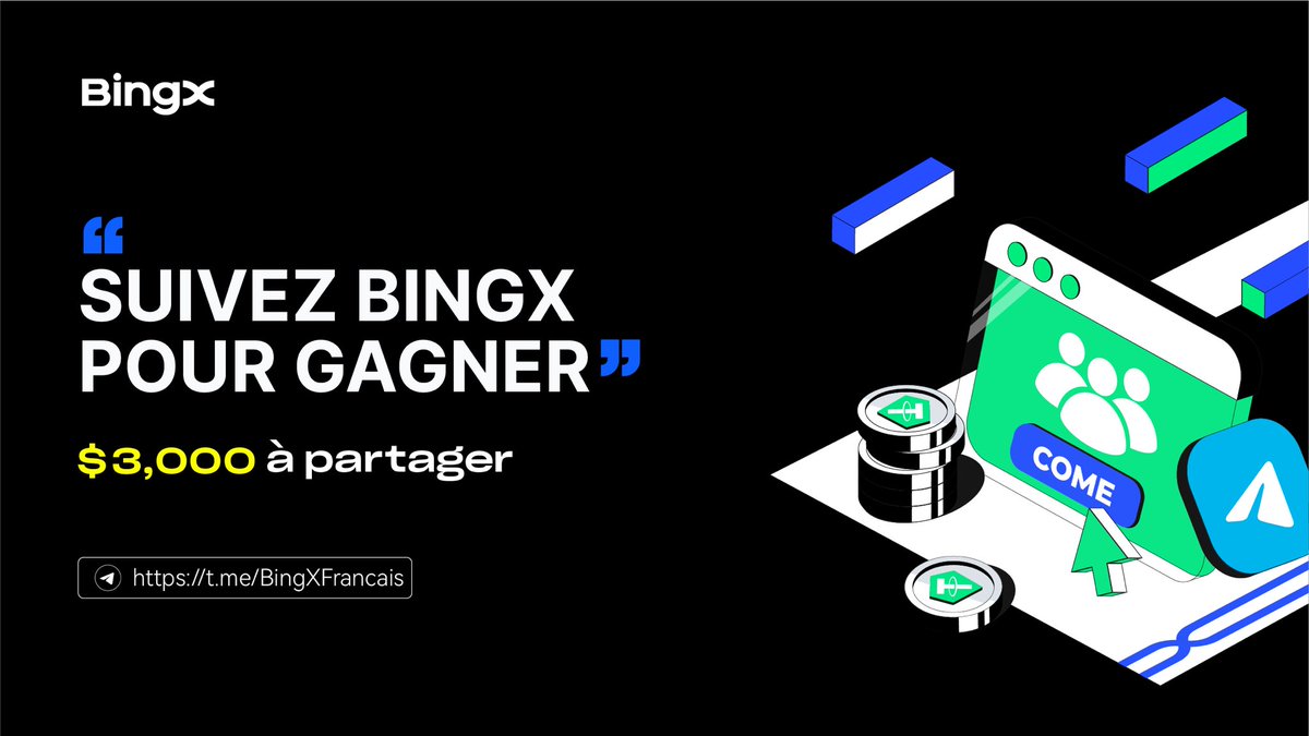 ✨#Giveaway 3000$🎊👀#BingX

👉🏻Finissez les missions: (gleam.io/competitions/3…)
📅 L'event dure 7 jours: 13 Déc. - 20 Déc.
💰 Distribution: 23 Déc.
🙋100 gagnants seront sélectionnés par tirage au sort pour se partager les 3000$ !⚡️
🥁 &amp; 20 USDT sont à gagner parmi les RT !
 GL💙