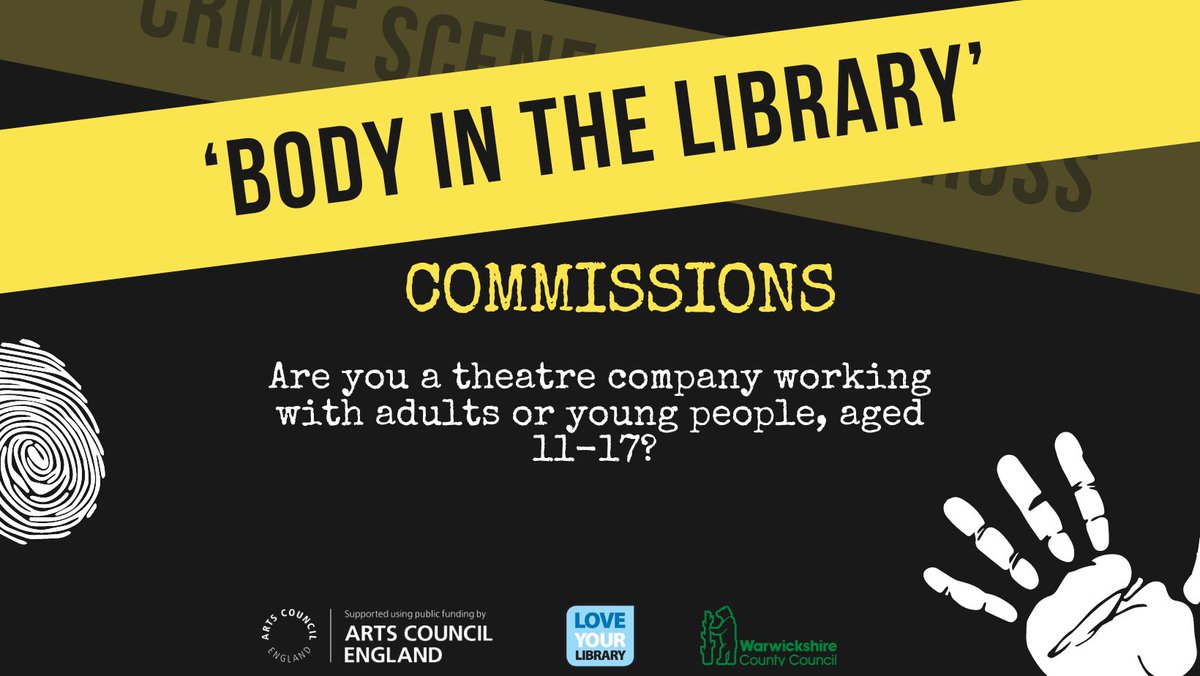 Lucy Carlton-Walker (@librarieslucy) on Twitter photo <a href="/warkslibraries/">Warwickshire Libraries</a> has 2 exciting commissions, to develop library-inspired murder mystery events for adults & Young People!
For info contact: anjnachouhan@warwickshire.gov.uk
D/L: 5th Jan
<a href="/ace_national/">Arts Council England</a> <a href="/ace_midlands/">ACE Midlands</a> <a href="/ArtsConnectWM/">Arts Connect</a> <a href="/CultureCentral/">Culture Central</a> <a href="/Warwickshire_CC/">Warwickshire County Council</a> <a href="/OisinTheDeer/">HeritageCultureWarks</a> <a href="/warkslibraries/">Warwickshire Libraries</a> has 2 exciting commissions, to develop library-inspired murder mystery events for adults & Young People!
For info contact: anjnachouhan@warwickshire.gov.uk
D/L: 5th Jan
<a href="/ace_national/">Arts Council England</a> <a href="/ace_midlands/">ACE Midlands</a> <a href="/ArtsConnectWM/">Arts Connect</a> <a href="/CultureCentral/">Culture Central</a> <a href="/Warwickshire_CC/">Warwickshire County Council</a> <a href="/OisinTheDeer/">HeritageCultureWarks</a>