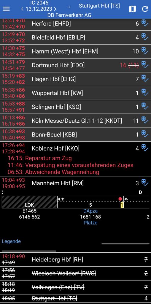 Hat jemand herausgefunden warum der IC2046 ohne halt Zwischen Koblenz un Mannheim verkehrt? 🤔 Jeder ICE hält unterwegs mindestens in Mainz. Oder sogar Bingen/Boppard/Worms. Naja, als Fahrweg ist laut DB auch eine Diesel Strecke vorgesehen.😅