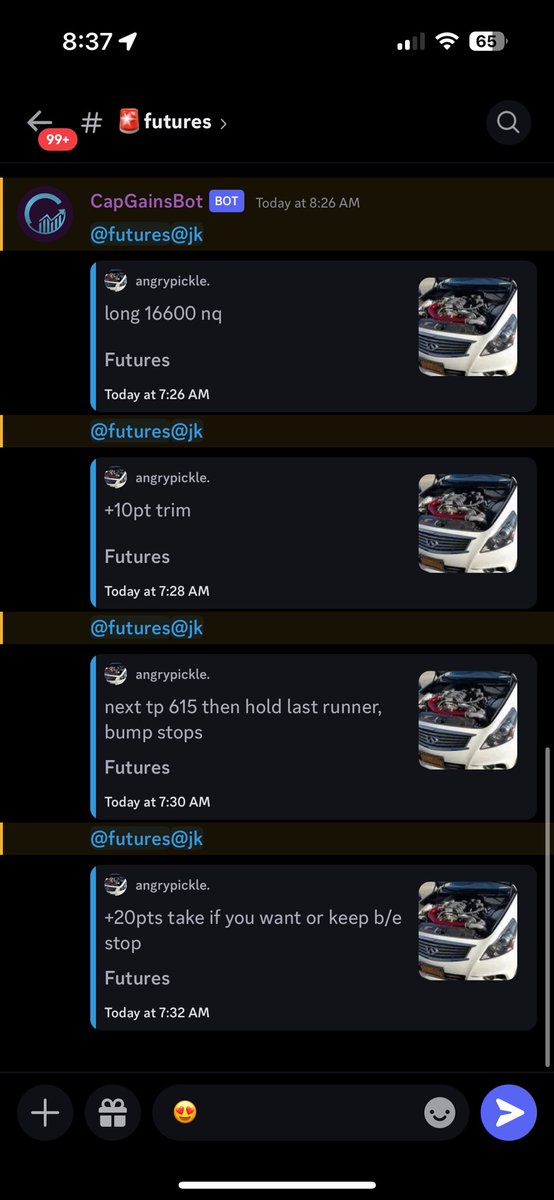 CapGainsGroup's tweet photo. @TheAngry_Pickle with a 20 point trade on $NQ_F in 6 minutes. Entry, trim, exits all called out LIVE in the discord. 

Join us for FREE today at https://t.co/ry70j9lFyv

#futurestrading https://t.co/qtgnFL577P