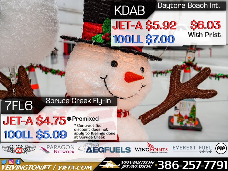 Keep up to date with our latest fuel price. Call us with any questions about fuel contracts and discounts. 386-257-7791 •YJETA.COM #yelvingtonjetaviation #jetfuel #avgas #7f6 #fuelprice #fuelprices #CustomerService #Aviation #kdab #FBO #techstop