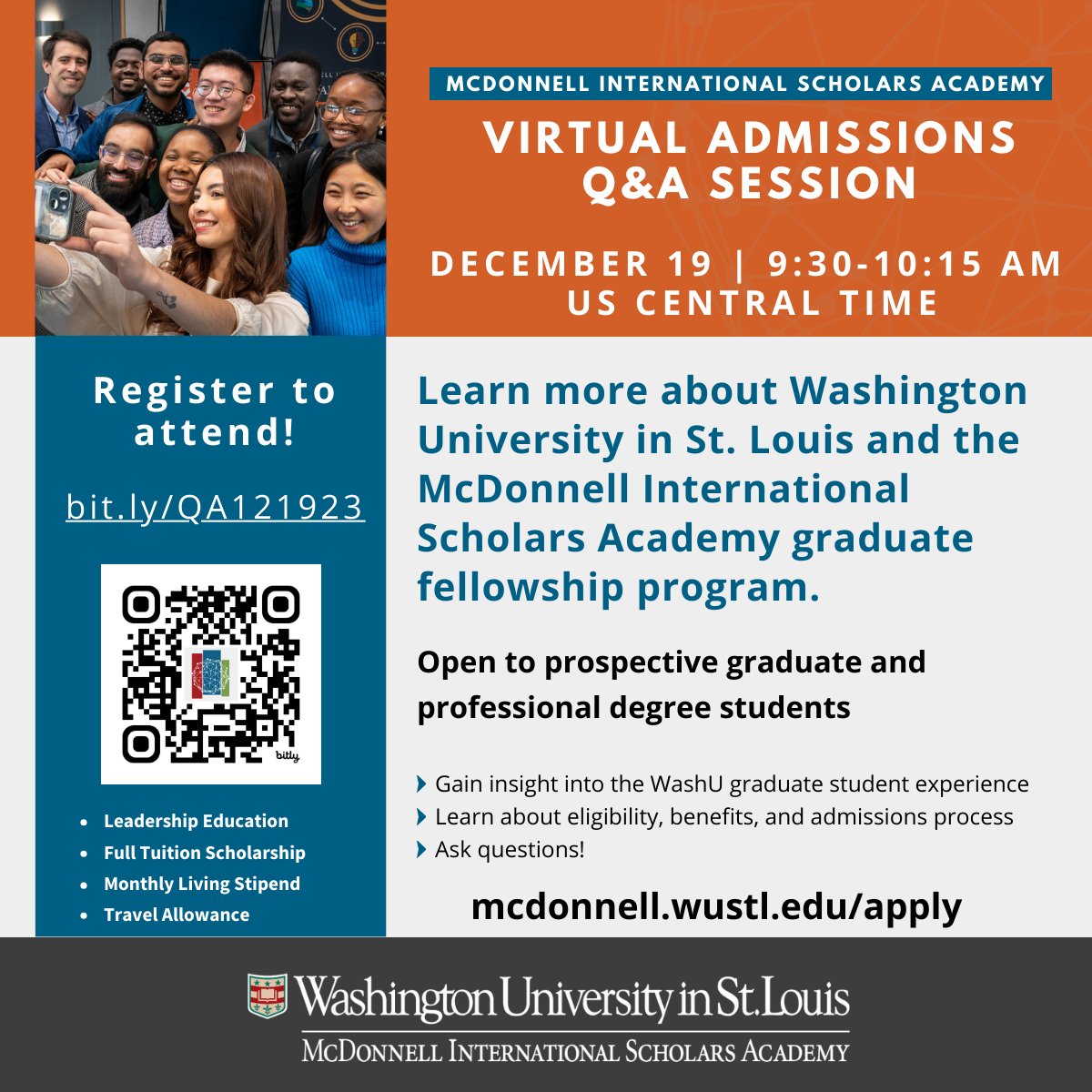 The #McDonnellAcademy admissions team is hosting a virtual Q&amp;A session on December 19, 2023 at 9:30 a.m. - 10:15 a.m. US Central Time. Ask questions and learn more about the program and admissions process!! Register to join us! ✅ bit.ly/QA121923