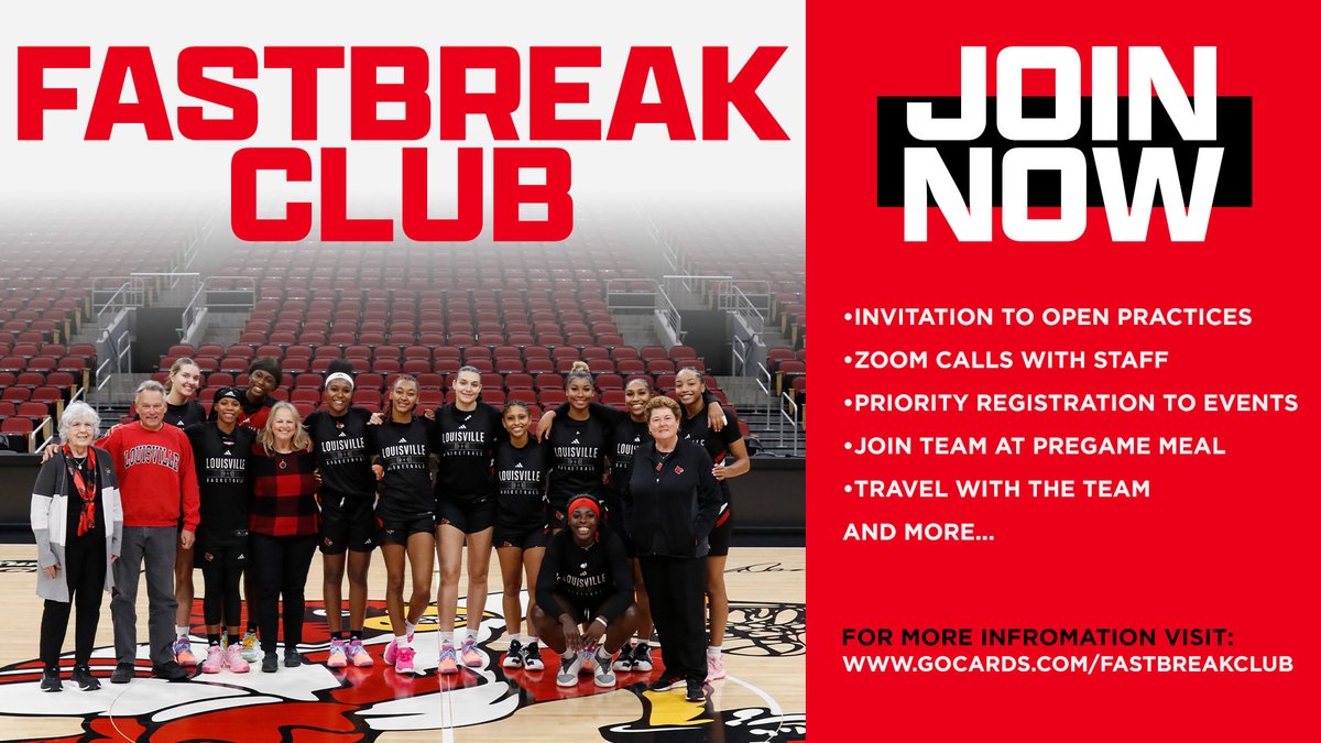 LouisvilleWBB's tweet image. Looking for ways to get more involved with the program? Join the Fastbreak Club!

Visit GoCards.com/FastbreakClub to learn more or sign up! 

#GoCards
