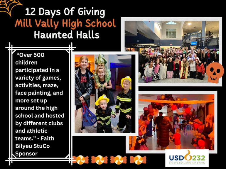 USD232EF's tweet photo. #12DaysofGiving232 Check out MVHS's inspiring tale of extraordinary synergy: Haunted Halls! Diverse groups @MillValleyHighSchool unite for a common cause, creating a unique experience for K-5 youth.
Read More > https://t.co/7BHWiIRovW 
Show Your Support > https://t.co/tgrevlV5SB https://t.co/ZB4MC5W2Rl