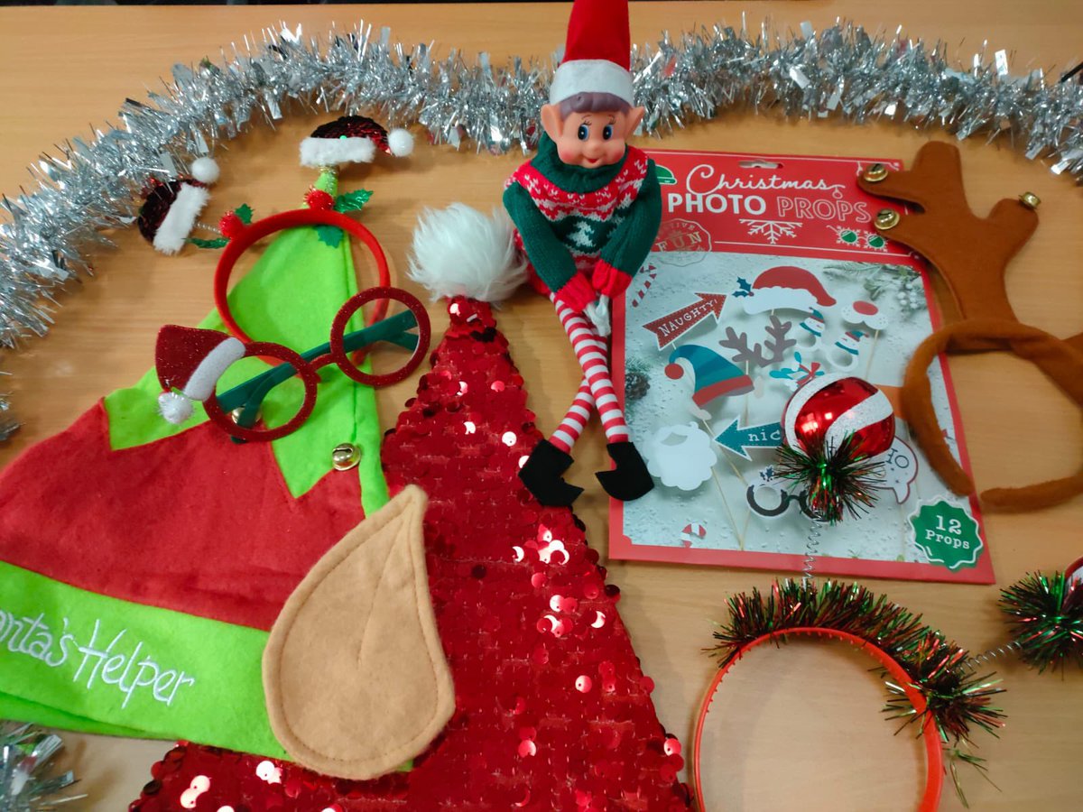 ArtDesignDept1's tweet photo. Sketchy is excited for Christmas Jumper Day! He's gathered lots of props for photo opportunities, he just loves taking an "Elfie" @lismorecollege https://t.co/JVJoYDgZaH