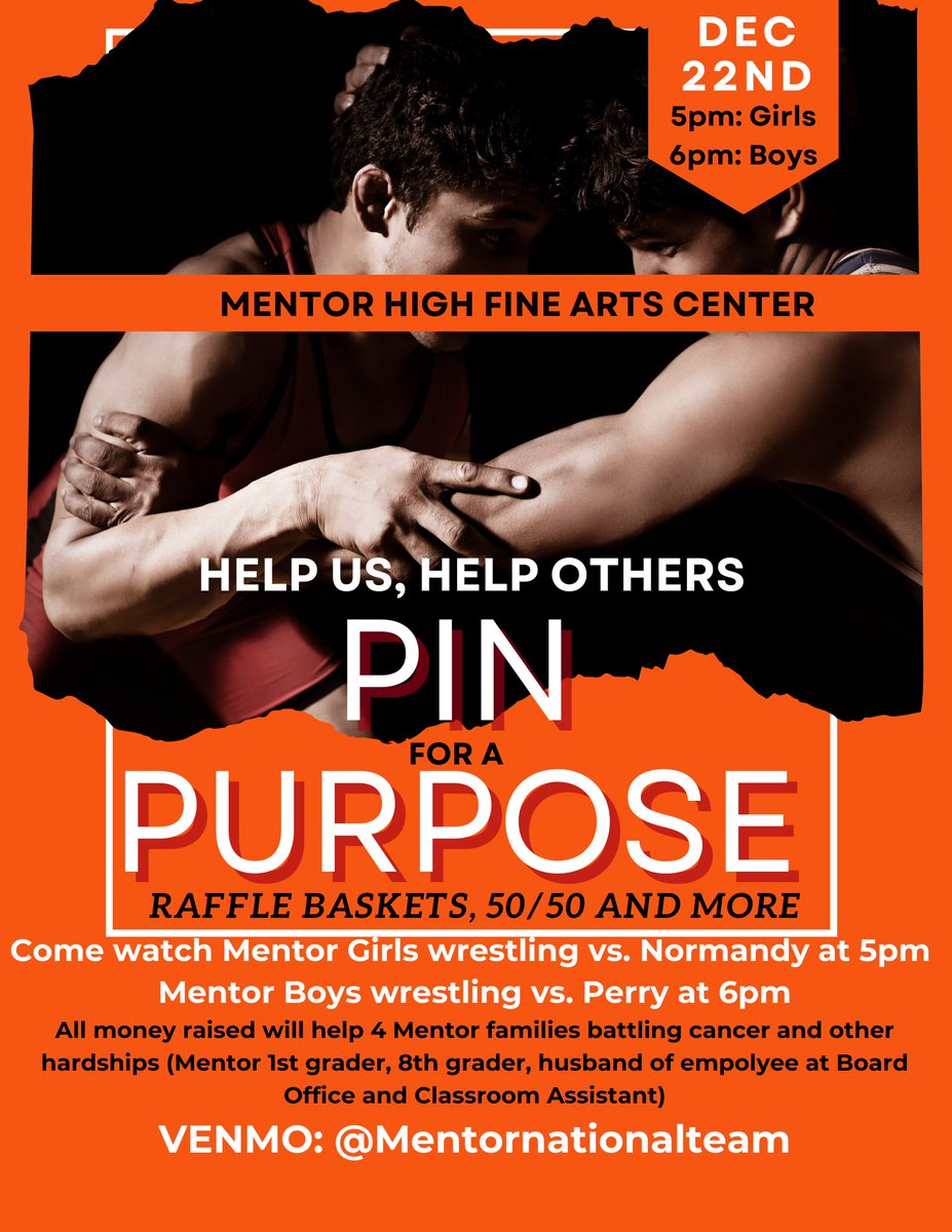 Pin for a Purpose! We hope you will join us for this great event with our girls and boys wrestling teams on December 22! Tee shirts for the good cause can be purchased here:  awardsandapparel.com/products/mento… #OnceACard