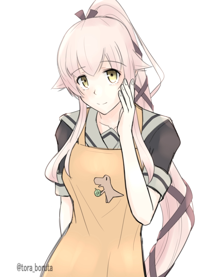 yura (kancolle) 1girl grey sailor collar long hair solo pink hair ponytail hair flaps  illustration images