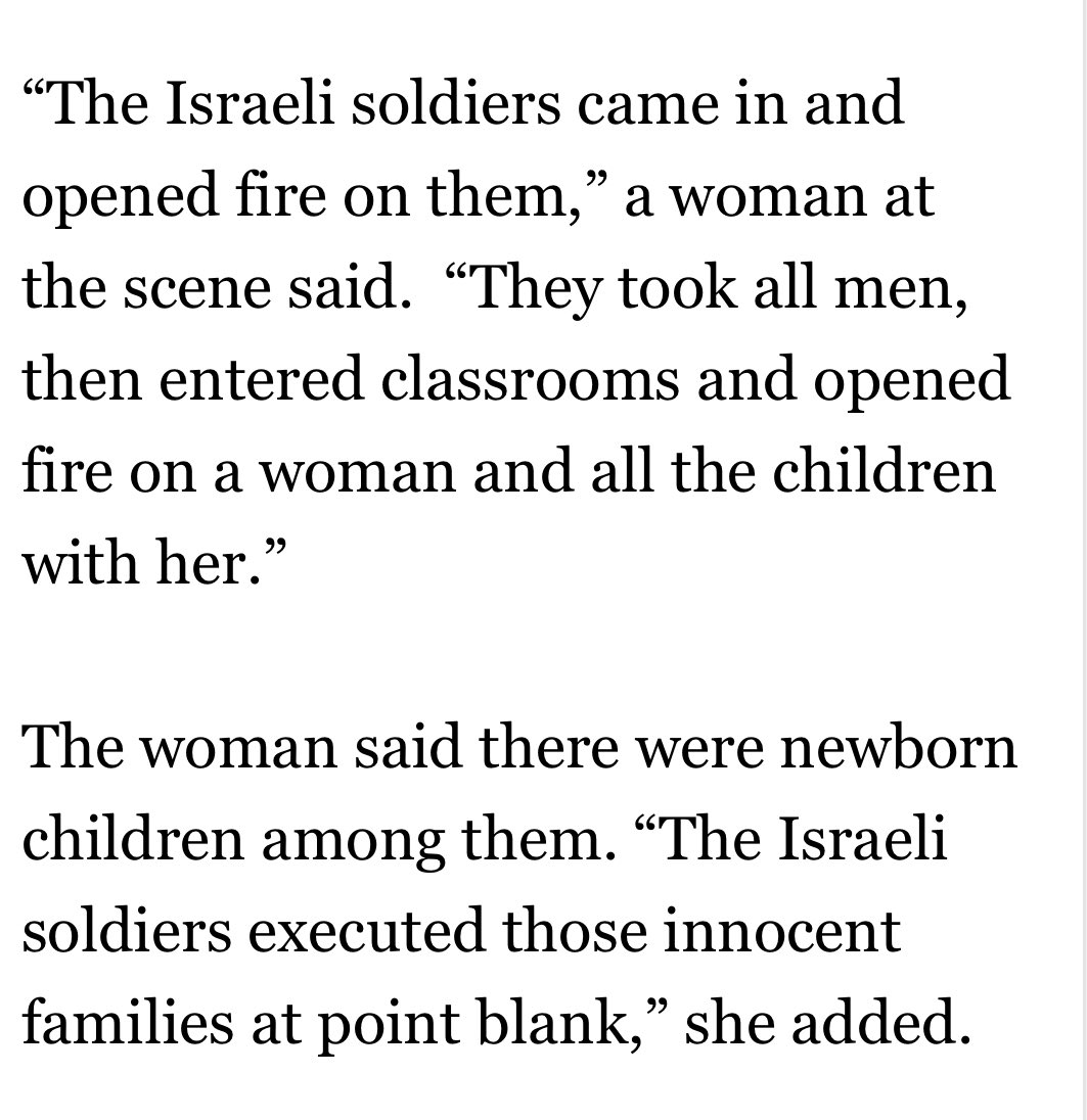 SanaSaeed's tweet image. Israeli soldiers opened fire on Palestinians - including newborn babies - inside a school where they were sheltering.

There is no crime or tragedy horrific enough to bring any halt to to the Israeli/US slaughter in Gaza.