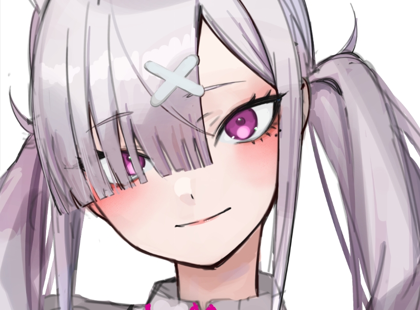 sukoya kana 1girl solo twintails smile hair ornament hair over one eye white background  illustration images
