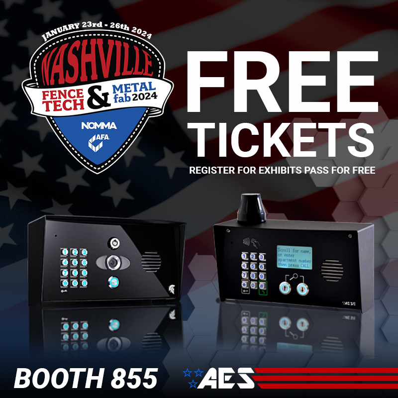 Don't miss out on discovering the future of communication at Booth 855! 

Code: AES GL84C. Register at: events.american-tradeshow.com/fencetech2024

#Fencetech2023 #SecurityInnovation #intercoms #accesscontrol #telephoneentry #aeseloop #gateautomation #fencetech