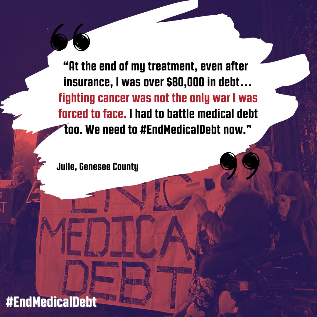 Thank you Julie in Genesee County for sharing your story. Cancer is scary enough and then come the hospital bill. All patients deserve a health system that prioritizes health and healing.
#EndMedicalDebt #MedicalDebtMonday