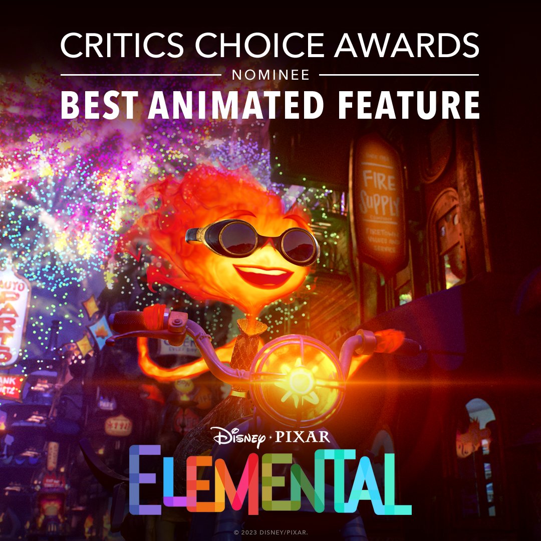 Congratulations to the cast and crew of Disney and Pixar's Elemental on their Critics Choice Awards Film nomination for Best Animated Feature.🔥