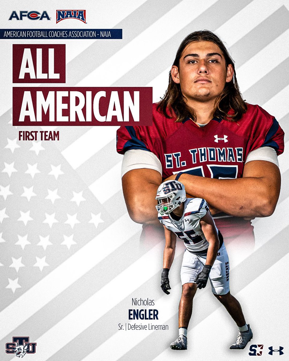 ⭐️ 𝐀𝐋𝐋-𝐀𝐌𝐄𝐑𝐈𝐂𝐀𝐍 𝐀𝐋𝐄𝐑𝐓 ⭐️ Nicholas Engler is the program’s first AFCA-NAIA First Team All-American! #RaiseTheStandard // #STUFootball