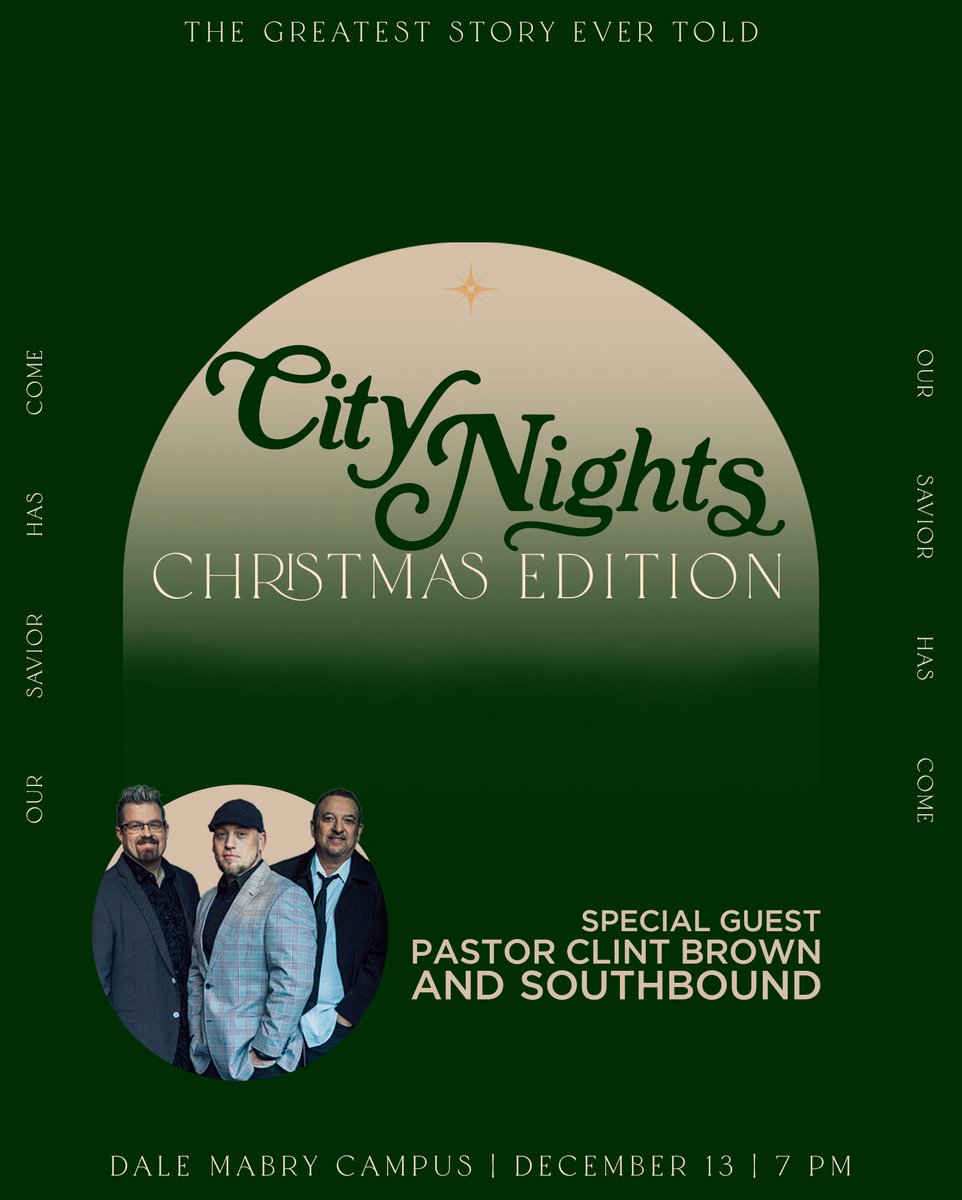 Tonight is the night! We are so excited for City Nights: Christmas Edition. Bring your family, invite your friends, wear your favorite Christmas attire, and we'll see you at 7 PM 🤟