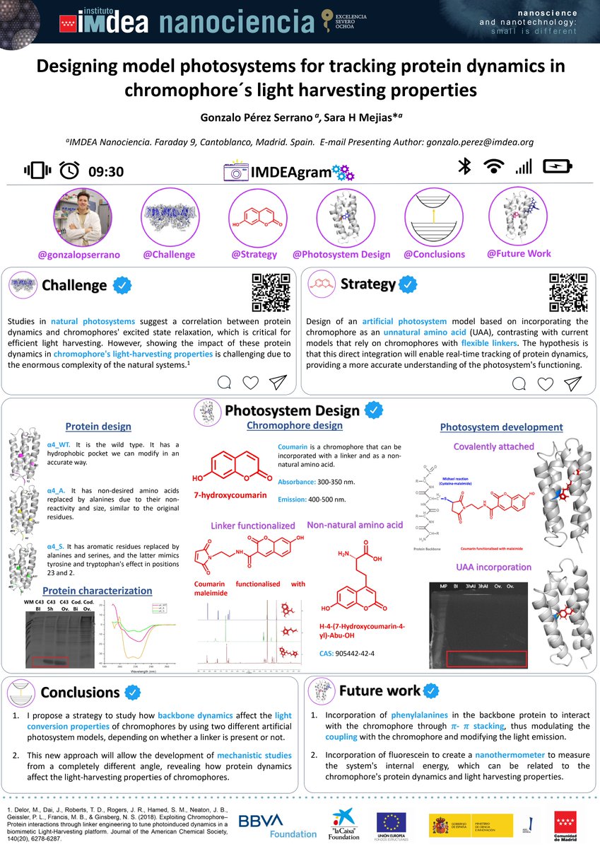 Gonzalo Pérez Serrano (@gonzalopserrano) on Twitter photo Hello everyone! My name is Gonzalo Pérez Serrano, and I am a PhD student in the Bio-Engineering Nanophotonics group supervised by <a href="/sarahmejias/">Sarah Mejias</a>. This poster represents my research on developing artificial photosystems to study protein dynamics.
#ESRW Hello everyone! My name is Gonzalo Pérez Serrano, and I am a PhD student in the Bio-Engineering Nanophotonics group supervised by <a href="/sarahmejias/">Sarah Mejias</a>. This poster represents my research on developing artificial photosystems to study protein dynamics.
#ESRW
