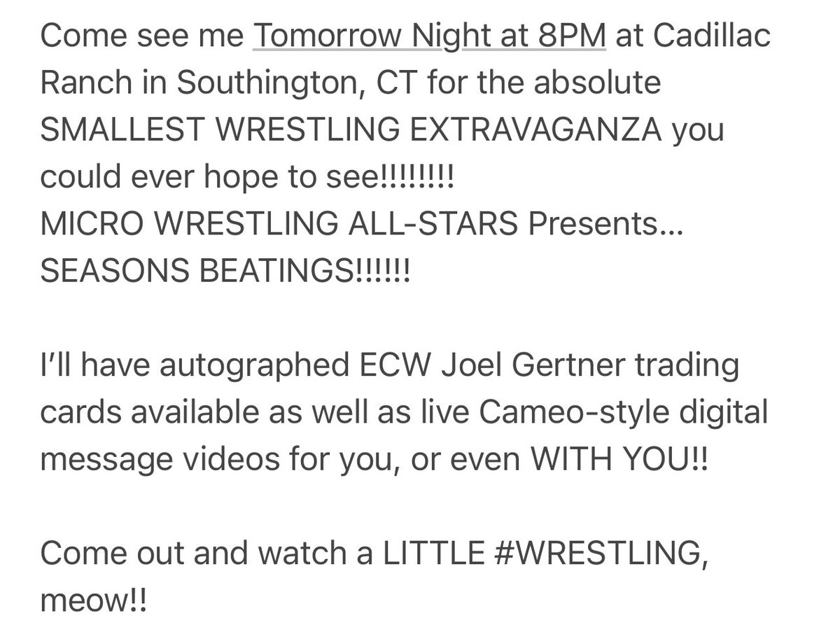 TOMORROW NIGHT…. 8PM SOUTHINGTON, CT @micro_stars It’s gonna be .small. !!!!!!!!!!! #Wrestling