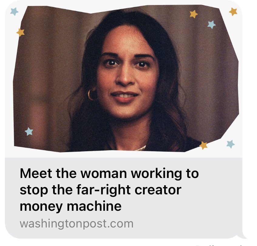 Hi, I’m Nandini. I have ADHD and absolutely nothing better to do than spend my days making hate speech unprofitable. Thanks @TaylorLorenz for covering my story in my hometown paper, @washingtonpost! 👋🏼 washingtonpost.com/technology/202…