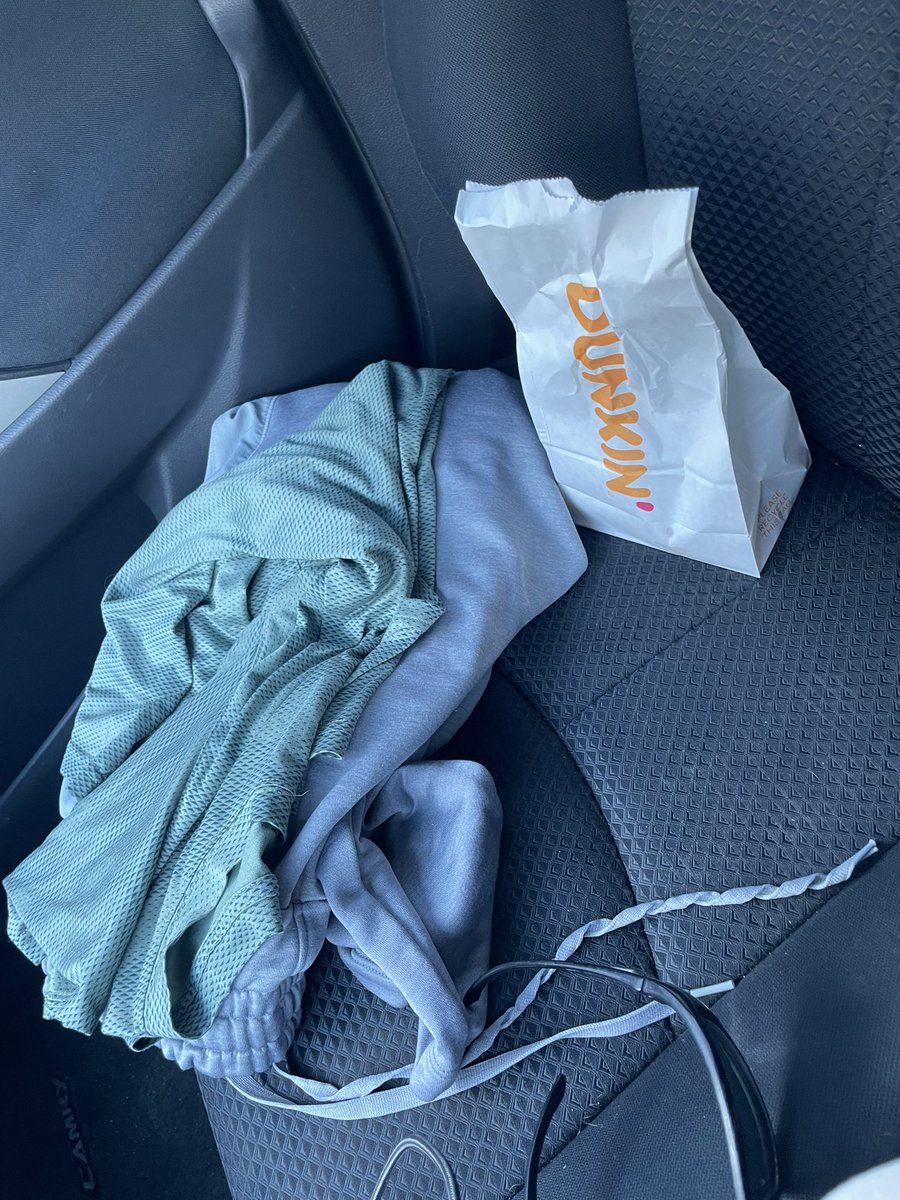 PreacherJames3's tweet photo. On the left… my gym clothes. In the bag… free donut day at Dunkin with coffee purchase. #cheatmonth https://t.co/n6VCxvwwYa