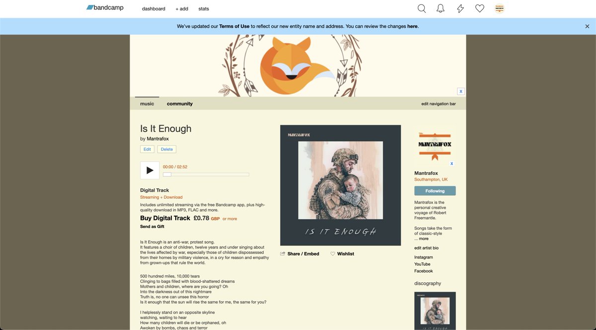 Buy 'Is It Enough' before release day at Bandcamp here: mantrafox.bandcamp.com Or just search 'mantrafox' on there. #bandcamp #exclusiveearlyaccess