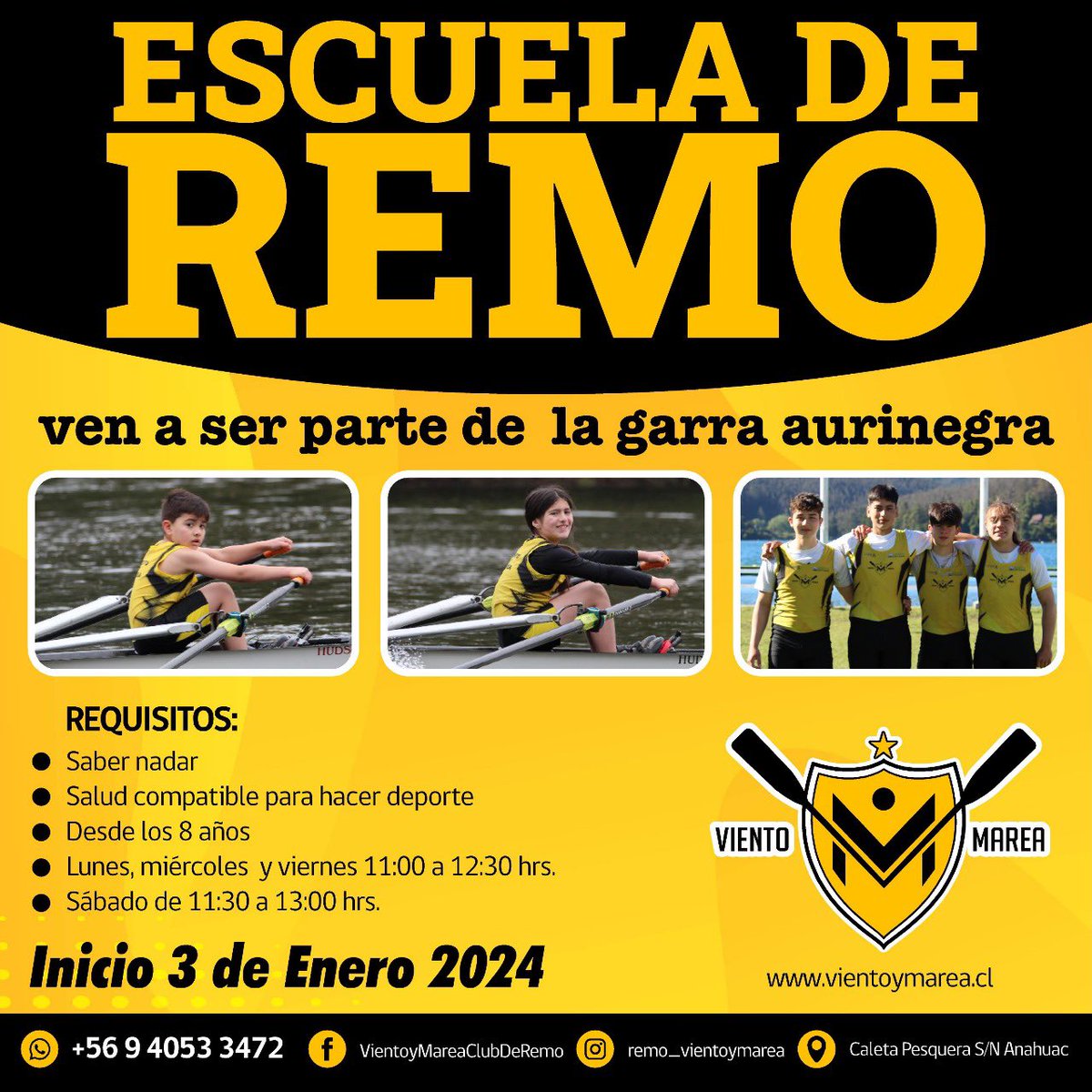 Únete a nuestro Club de Remo Viento y Marea. inscripciones abiertas para la Escuela de Remo 2024. <a href="/MindepLosLagos/">Mindep Los Lagos</a> <a href="/GoreLosLagos/">Gore Los Lagos</a> <a href="/munipuertomontt/">Mun. Puerto Montt</a> <a href="/GervoyAlcalde/">Gervoy Paredes</a> <a href="/LucianoBelmarZ/">Luciano Belmar Jr.</a> <a href="/ellanquihuecl/">diariollanquihue.cl</a> <a href="/diario_eha/">El Heraldo Austral</a> #PuertoMontt <a href="/FederemoCL/">federemo</a> <a href="/Ernoticiasal/">Emergencias y Noticias Al Minuto</a> <a href="/DaemPuertoMontt/">DAEM Puerto Montt</a>