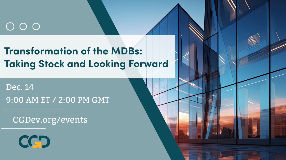 📅 TOMORROW: Join @CGDev for discussions on the transformation of #MDBs, focusing on how the agenda has evolved & what future actions are needed.

🌟 Ft: @AniDasguptaWRI, @ThisIsGargeeG, & @AlexiaLatortue. Moderated by @MasoodCGD. #CGDtalks

RSVP 👇
bit.ly/4ai1fmp