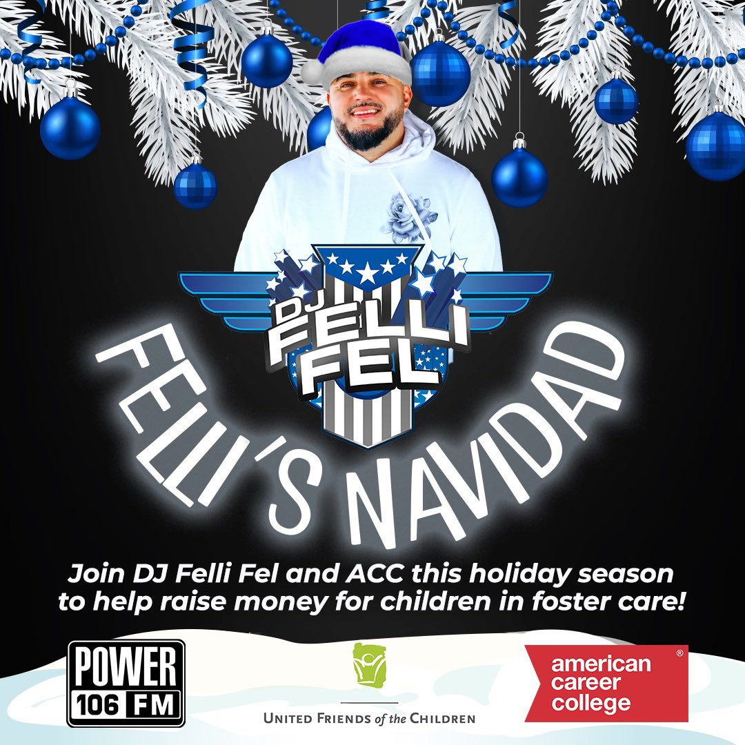 This holiday season, join @djfellifel and @americancareercollege in supporting @unitedfriendsla Head to Power106.com/FellisNavidad for information on how to donate and help foster youth in their journey into adulthood!