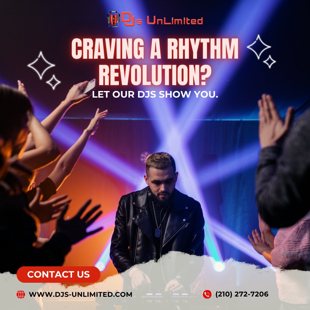 Ready to dance to a new beat? Craving a Rhythm Revolution? Join us on the dancefloor as our DJs weave a musical tapestry that will elevate your senses.

Book us for any events!
📞Call: (210) 272-7206

#DanceToTheBeat #RhythmRevolution #DJGroove #DjsUnlimited #SanAntonioDJ #DJ ...