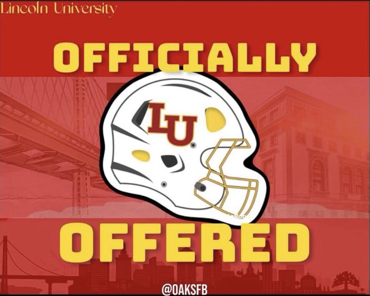 ALL GLORY TO GOD, After a great conversation with Coach Sandoval, I am humbled, honored, and blessed to say that I have received my first collegiate scholarship to Lincoln University. Thankful to God, My Parents and, the coaches of @oaksfb @OLuFootball @ChrisWardOL @dthedeacon