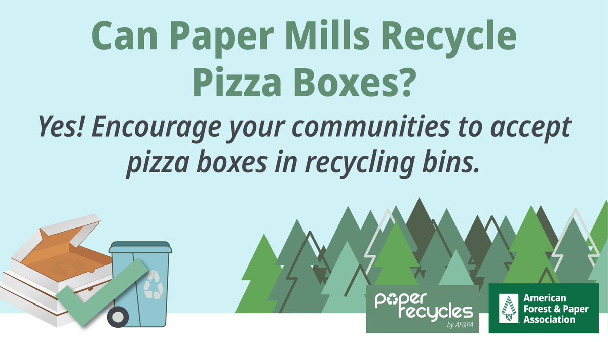 About 3 billion pizza boxes are used in the U.S. each year. That’s about 600,000 tons of cardboard that could be collected for recycling. 82% of Americans have access to a community recycling program that accepts pizza boxes. bit.ly/414nrfR
