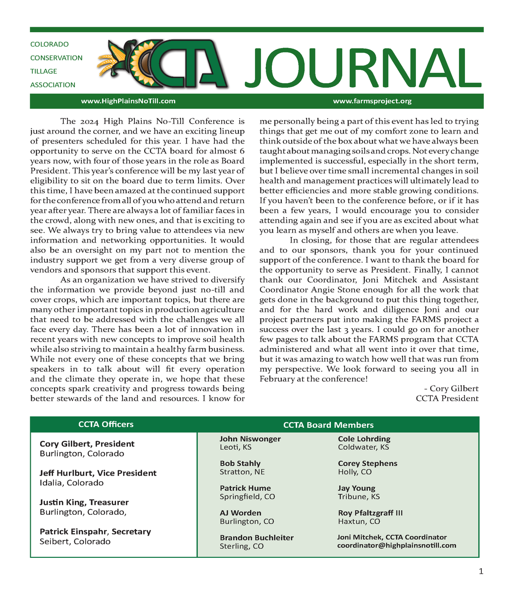 Have you seen the latest CCTA Journal? Check it out to learn more about the sessions that will be featured at the High Plains No-Till Conference on Feb. 6-7 in Burlington, CO! highplainsnotill.com/wp-content/upl…