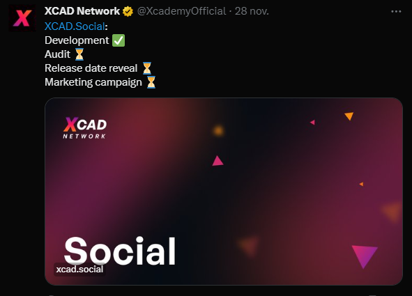 We all know what comes next, <a href="/XcademyOfficial/">XCAD Network</a> 👀

Development ✅
Audit ✅
Release Date Reveal ✅ (19/12/2023)
🔹Marketing Campaign ⏳

$XCAD