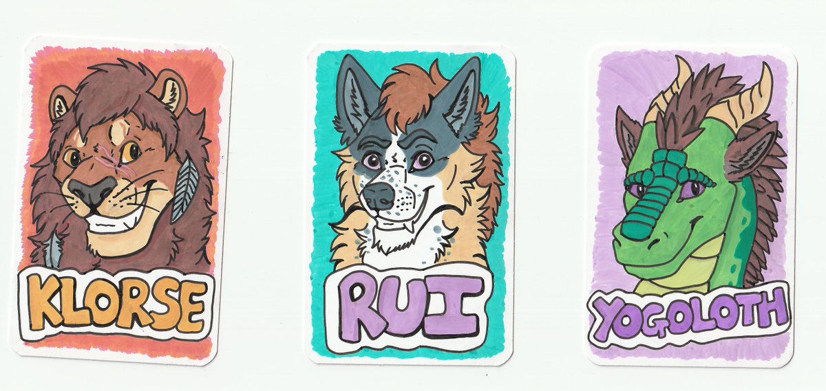 Thank you so much to everyone who entered my raffle! Art for the winners has been completed! Along with a bonus one for Klorse ;)

These are laminated and punched with an eyelet for use as a badge.

£15 each uk shipping included

DM or message on Telegram @ Wolfool to oreder!
