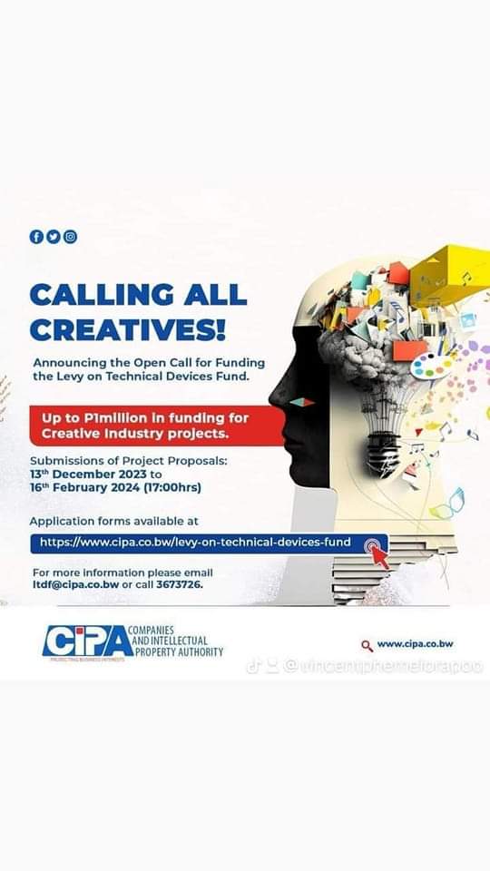 BerryHeartPoet's tweet photo. The Levy on Technical Devices Fund Open Call has officially been announced! @cipabw is now accepting proposals for funding for creative industry projects. For more information please visit the CIPA website here https://t.co/FMVfPoyVRJ
#ltdf
#PitsoYaBadiragatsi https://t.co/5il9WVjPn9