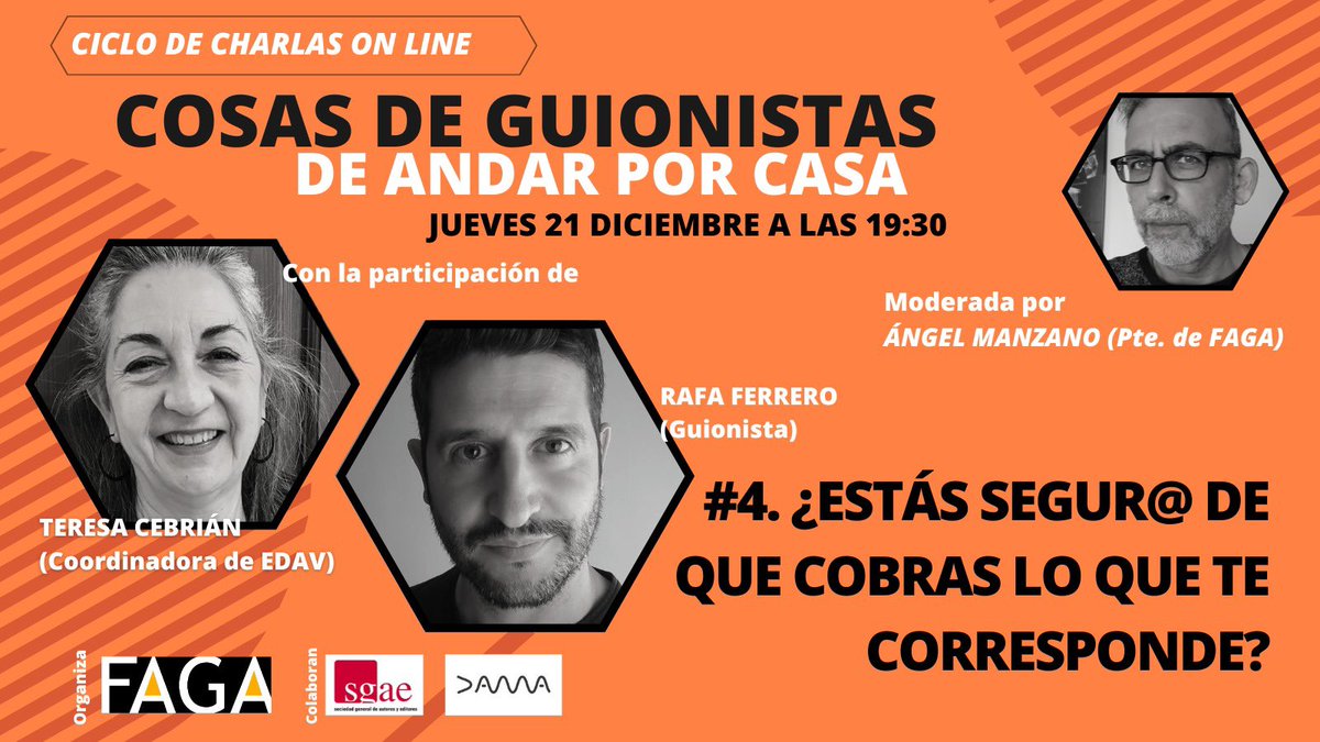 FagaGuionistas's tweet image. ¡Vuelve Cosas de guionistas de andar por casa! 🖊️El 21 de diciembre a las 19:30h volvemos con nuestro ciclo de charlas online.