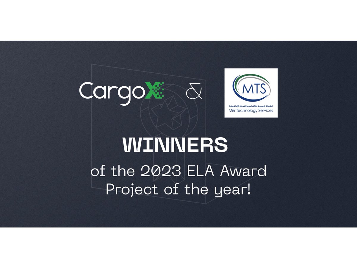 CargoX and MTS win the 2023 ELA Award. This year’s European logistics project of the year went to NAFEZA trade solution with the CargoX Platform for Blockchain Document Transfer! #ELA #ElaAward2023 #CargoX #Logistics #ELAAwards #EuropeanLogisticsAssociation #Blockchain #Award