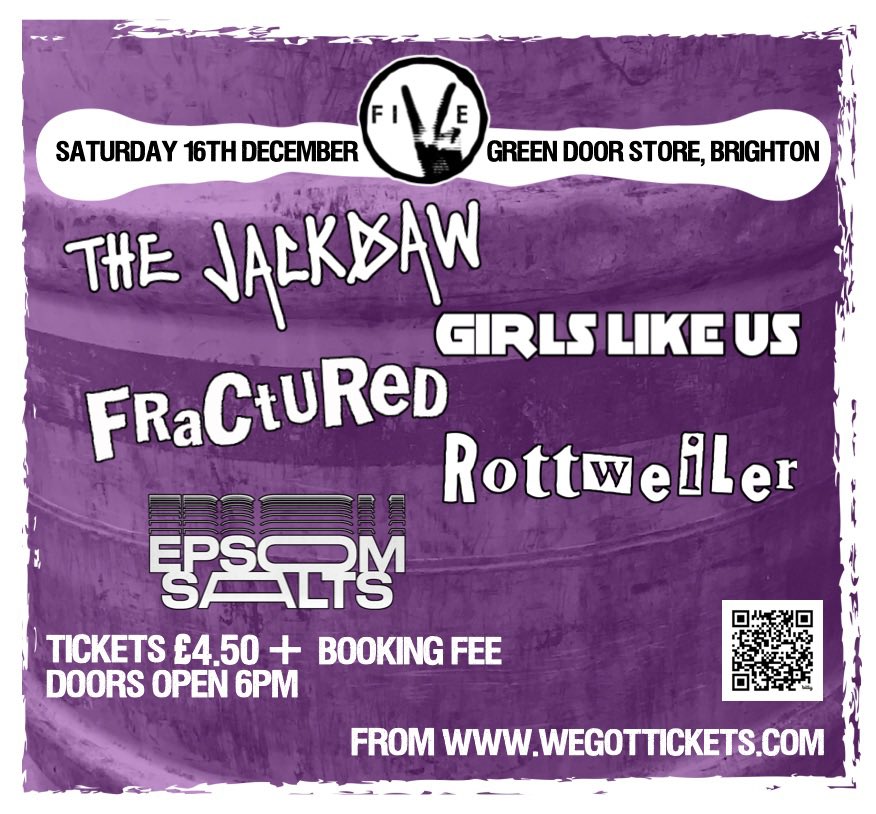 Three days to go until the Five Festival on Sat 16 December at the @greendoorstore in Brighton. Five amazing bands for a fiver. Tickets here: wegottickets.com/event/595803# What are you waiting for? #punkgigs #brightongigs