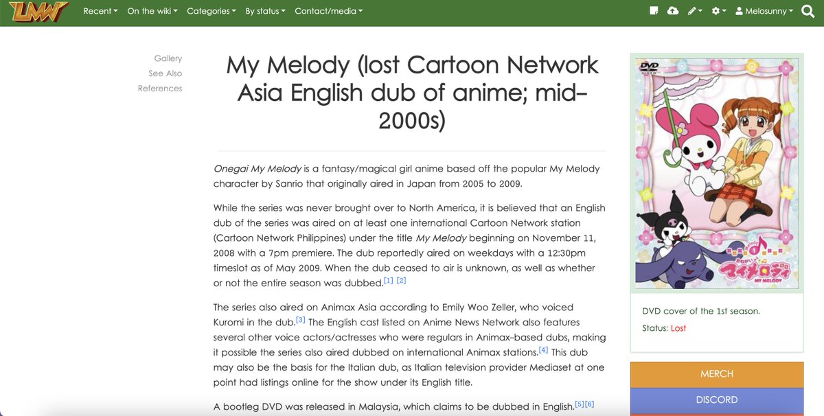 My Melody (lost Cartoon Network Asia English dub of anime; mid