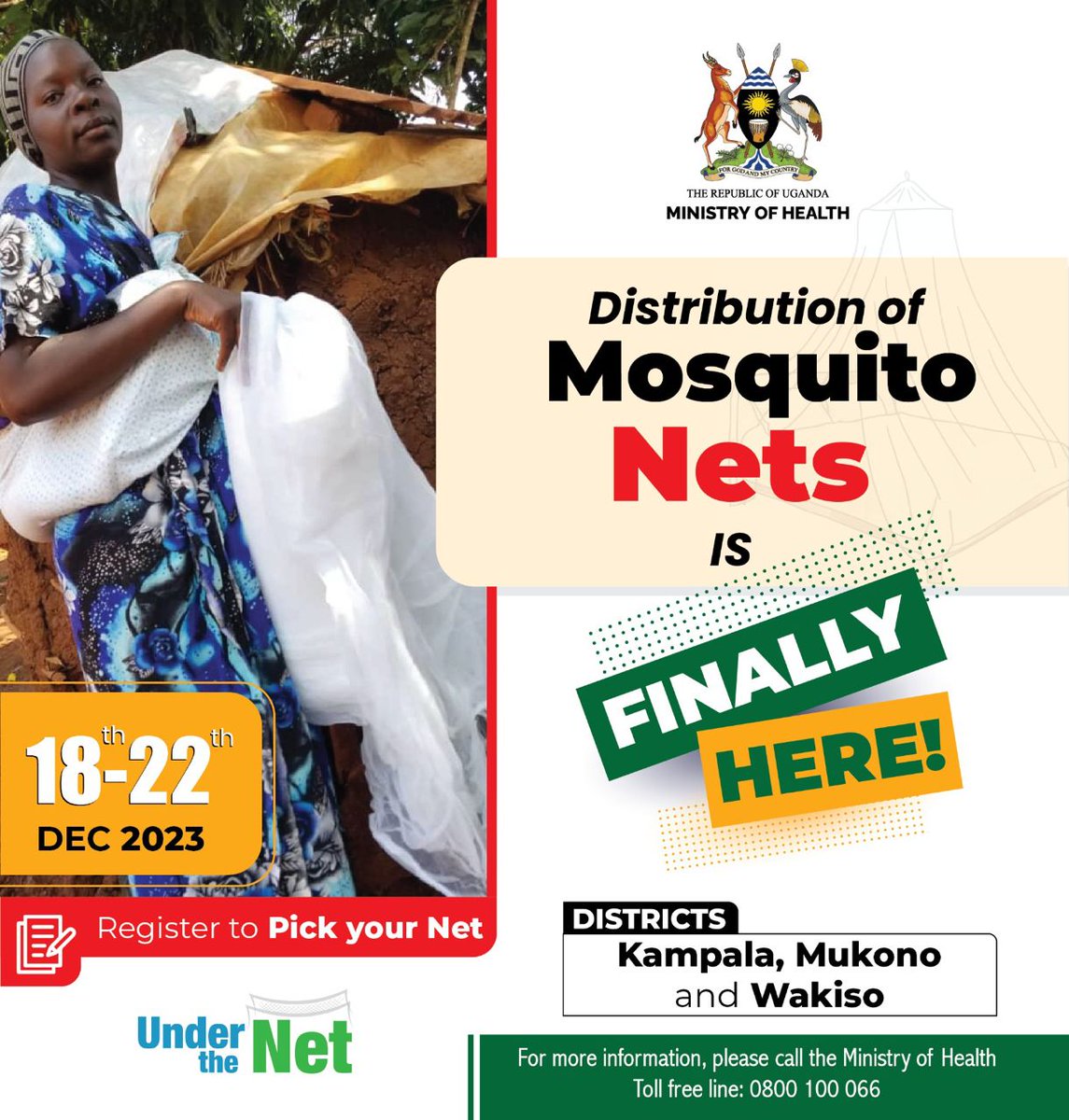 Kampala, Wakiso, Mukono don't dare miss on this one. As this Christmas 🎄 season don't eat and miss on blood sucking mosquitoes. For malaria is still with us and kills. WHO report in 2021 estimated 13 million malaria cases & over 19,600 deaths in Uganda. @MinofHealthUG